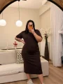 Kısa Kollu Modal Shine Elbise - Kahverengi