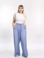 Kot Görünümlü Tensel Palazzo Pantolon - Mavi