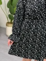 Yarasa Kol Lastikli Bürümcük Mini Elbise - Siyah Çiçekli