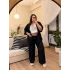 Desenli Esnek Kimono Takım - Siyah