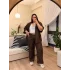 Desenli Esnek Kimono Takım - Kahverengi