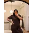 Kısa Kollu Modal Shine Elbise - Kahverengi