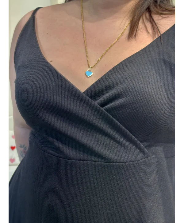 Askılı Kruvaze Esnek Burgu Elbise - Siyah