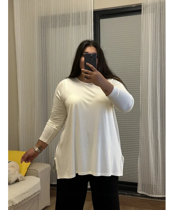 Basic Asimetrik Modal Kumaş Esnek Bluz - Beyaz