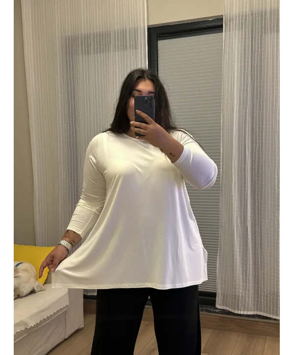 Basic Asimetrik Modal Kumaş Esnek Bluz - Beyaz
