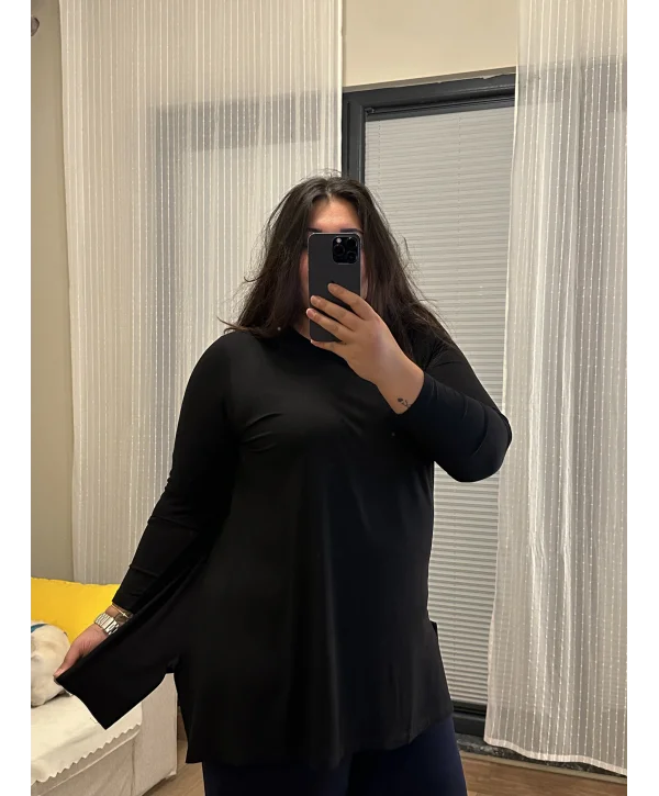 Basic Asimetrik Modal Kumaş Esnek Bluz - Siyah