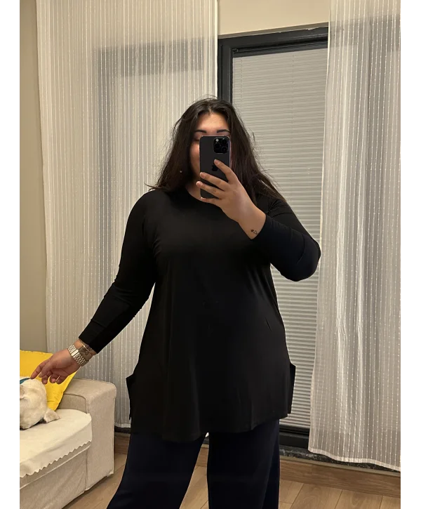 Basic Asimetrik Modal Kumaş Esnek Bluz - Siyah