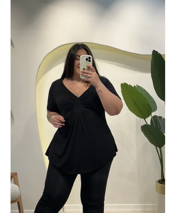 Büzgülü Esnek Penye Bluz - Siyah