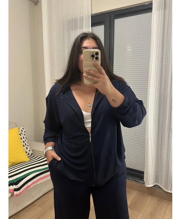 Fermuarlı Esnek Modal Takım - Lacivert