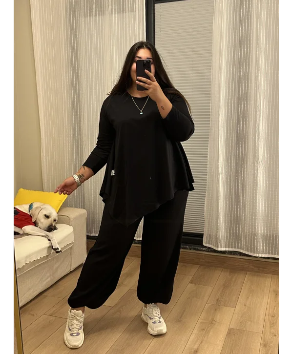 Premium Arma Detaylı Modal Eşofman Takımı - Siyah