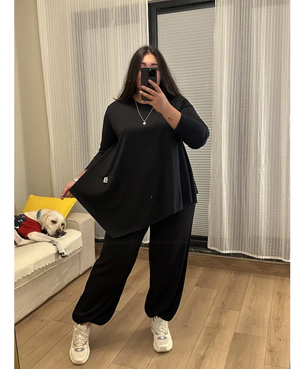 Premium Arma Detaylı Modal Eşofman Takımı - Siyah