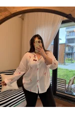 Geniş Kesim Pamuklu Gömlek - Flamingo Nakışlı