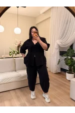 Tek Düğmeli Bohem Tensel Takım - Siyah