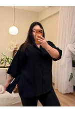 Truvakar Kol Geniş Kesim Tensel Gömlek - Siyah