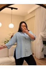 Truvakar Kol Geniş Kesim Tensel Gömlek - Mavi