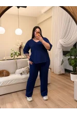 V Yaka Geniş Kesim Modal Takım - Lacivert