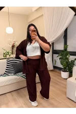 Desenli Esnek Kimono Takım - Bordo