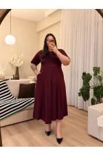 Gode Detaylı Modal Cepli Elbise - Bordo