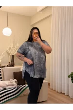 Geniş Kesim Esnek Batik T-Shirt - Antrasit