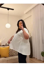 A Kesim Arkası Uzun Oversize Esnek T-Shirt - Beyaz