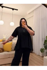 A Kesim Arkası Uzun Oversize Esnek T-Shirt - Siyah