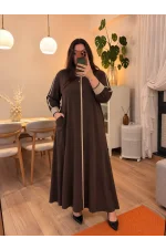 Biye Detaylı Maxi Modal Elbise - Kahverengi