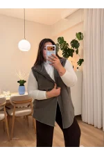 Buklet Kumaş Deri Detaylı Yelek - Gri