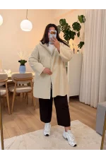 Buklet Kumaş Premium Fermuarlı Kaban - Ekru