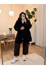 Buklet Kumaş Premium Fermuarlı Kaban - Siyah
