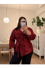 Degaje Yaka Leopar Jakar Bluz - Bordo