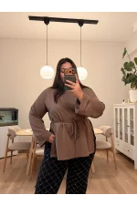 Dikiş Detaylı Yırtmaçlı Sweatshirt - Kahverengi