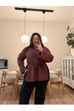 Dikiş Detaylı Yırtmaçlı Sweatshirt - Mürdüm