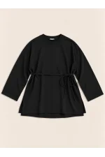 Dikiş Detaylı Yırtmaçlı Sweatshirt - Siyah