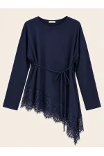 Eteği Dantel Detaylı Sweatshirt - Lacivert