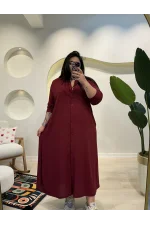 Geniş Kesim Ayrobin Gömlek Elbise - Bordo