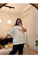 Geniş Kesim Bisiklet Yaka Basic T-Shirt - Beyaz