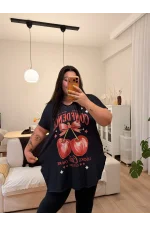 Geniş Kesim Penye Bluz - Cherry