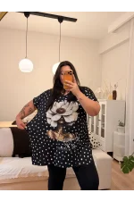 Geniş Kesim Penye Bluz - Flower Puantiye