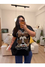 Geniş Kesim Penye Bluz - Leopar Minnie