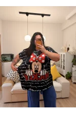 Geniş Kesim Penye Bluz - Siyah Minnie