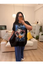 Geniş Kesim Penye Bluz - Siyah Daisy