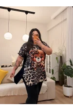 Geniş Kesim Teddy Penye Bluz - Leopar