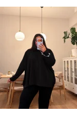 Geniş Kesim Yırtmaçlı Modal Bluz - Siyah