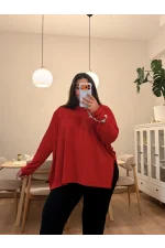Geniş Kesim Yırtmaçlı Modal Bluz - Kırmızı
