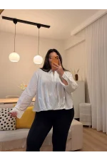Gömlek Yaka Pamuk Keten Bluz - Beyaz