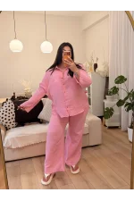Gömlekli Logolu Müslin Takım - Pembe