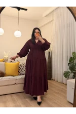 Hakim Yaka Geniş Kesim Viskon Elbise - Bordo