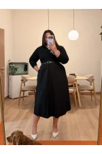Kemerli Poplin Polo Yaka Elbise - Siyah