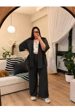 İkili Bürümcük Kimono Takım - Antrasit