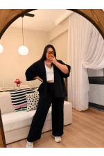İkili Bürümcük Kimono Takım - Siyah